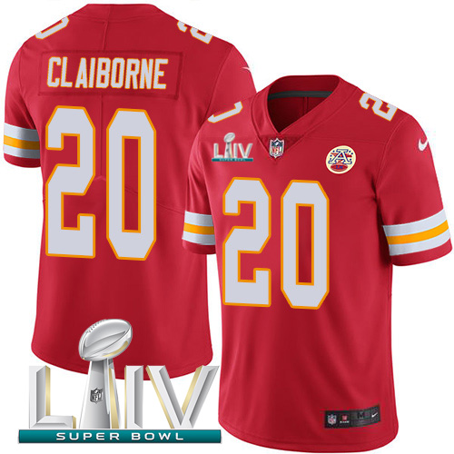 Kansas City Chiefs Nike 20 Morris Claiborne Red Super Bowl LIV 2020 Team Color Men Stitched NFL Vapor Untouchable Limited Jersey